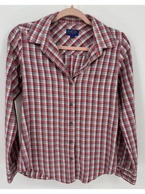 Pendleton Womens Red & White Long Sleeve Plaid Button-Up Shirt Size S